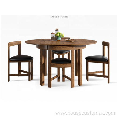 Round Dining Table Wooden Extendable Dining Walnut Table